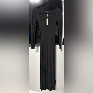 SKIMS Black Long-Sleeve Maxi Dress